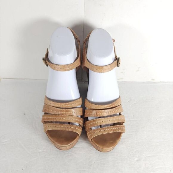 Frye Women’s Corrina Stitch US 9,5M Tan Leather Platform Wedge Sandals shoes - Picture 3 of 12